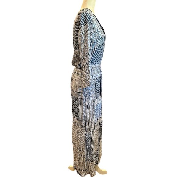 Fleur Bleue Bohemian Style Floral Print Maxi Dress With Tassel Tie & 3/4 Sleeves - Picture 7 of 7